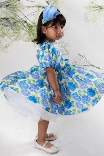 Shop_Lil Angels_White Cotton, Crepe Floral Print Dress _at_Aza_Fashions