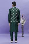 Shop_Aryavir Malhotra_Green Art Banarasi Silk Printed Floral Kurta Set With Bundi _at_Aza_Fashions