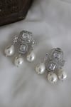 Buy_Do Taara_Silver Plated Faux Diamonds Square-cut Embellished Dangler Earrings _at_Aza_Fashions