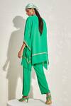 Shop_NAMRATA JOSHIPURA_Green Georgette Hand Embellished Forsythia Kaftan And Pant Co-ord Set _at_Aza_Fashions