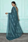 Shop_Khwaab by Sanjana Lakhani_Blue Georgette Woven Stripes Pattern Saree _at_Aza_Fashions