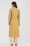 Shop_Gopi Vaid_Yellow Cotton Silk Floral Round Nargis Pattern Tunic_at_Aza_Fashions