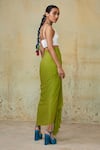 Shop_Style Junkiie_Green Crepe Asymmetric Hem Draped Skirt  _at_Aza_Fashions