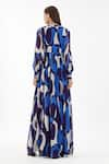 Shop_KoAi_Blue Chiffon Abstract V Neck Pattern Maxi Dress _at_Aza_Fashions