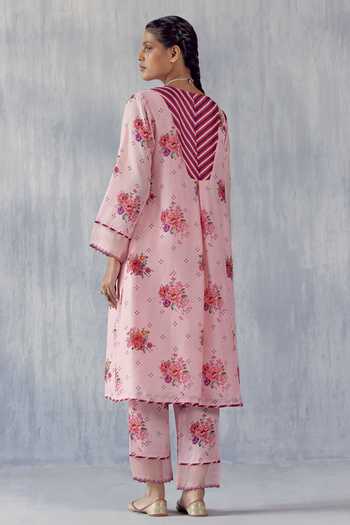 Shop_Amisha Kothari_Peach Cotton, , Organza Embroidery, Madhu Floral Print Co-ord Set _at_Aza_Fashions