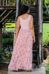 Shop_Redpine Designs_Pink Viscose Georgette Print Kasab V Neck Daisy Floral Embroidered Gown _at_Aza_Fashions