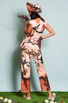 Shop_The Dramebaaz Co_Brown Art Linen Printed Safari Round Jumpsuit  _at_Aza_Fashions