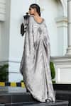 Shop_Shilpi Gupta_Grey Tunic Sand Wash Shimmer Printed And Draped Cape Pant Set  _at_Aza_Fashions