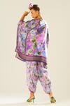 Shop_Rajdeep Ranawat_Purple Silk Floral Mandarin Collar Ramona Pattern Poncho Top  _at_Aza_Fashions