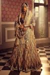 Shop_Etasha by Asha Jain_Pink Lehenga And Dupatta Metallic Tissue Textured Round Chevron Bridal Set _at_Aza_Fashions