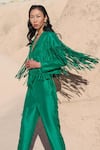 Shop_Twinkle Hanspal_Green Pure Silk Jacket And Pant Set_at_Aza_Fashions
