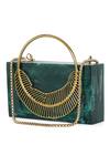 Shop_NR By Nidhi Rathi_Green Leaf Carved Rectangular Resin Clutch Bag_at_Aza_Fashions