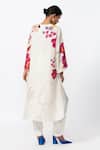 Shop_Saaksha & Kinni_Ivory Silk V-neck Abstract Floral Placement Print Kurta_at_Aza_Fashions