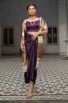 Shop_Sheela Suthar_Gold Crochet Lace Work Multi Panelled Stole_at_Aza_Fashions
