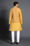 Shop_Raghavendra Rathore Jodhpur_Yellow Silk Embroidered Jharokha Waistcoat For Men_at_Aza_Fashions