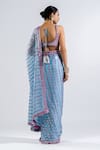 Shop_Vvani By Vani Vats_Blue Satin, Georgette Mirrors, Linear Pattern Pre-draped Saree With Blouse _at_Aza_Fashions