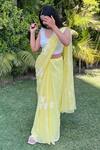 Shop_Meghstudio_Yellow Blouse Piece  Modal Silk Hand Painted Saree With Unstitched  _at_Aza_Fashions