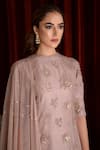 Shop_Sahil Kochhar_Pink Silk Organza, Net Embroidery, Lace, Sequins Round Ehsaas Kurta Flower Set _at_Aza_Fashions