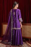 Shop_Ajiesh Oberoi_Purple Dupion Silk And Organza Embroidered Floral Patterns Manu Kurta Gharara Set _at_Aza_Fashions