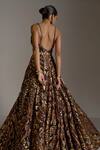 Shop_Seema Gujral_Brown Net Geometric Plunge V Neck Sequin Work Flared Gown_at_Aza_Fashions