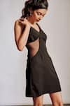 Shop_Pocket Stories_Black Honeycomb Solid V Neck Sleeveless Dress  _at_Aza_Fashions