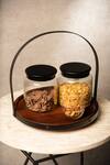 Shop_S. G. Home_Brown Metal And Glass Cafe Server With Jars & Bowl_at_Aza_Fashions