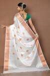 Shop_Nazaakat by Samara Singh_White Saree Kora Tanchhoi Zari Woven Leaf Pattern_at_Aza_Fashions