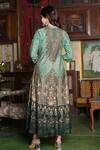 Shop_Bairaas_Green Rayon Embellished Royal Palace Pattern And Stone Work Notched Round Print_at_Aza_Fashions