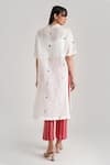 Shop_Indigo Dreams_Ivory Handwoven Jamdani (100% Cotton) Evana Trouser Set  _at_Aza_Fashions