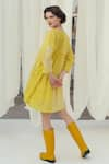 Shop_Itr by Khyati Pande_Yellow Handwoven Cotton Silk Printed Stripe And Chevron Hand Canary Shirt Dress _at_Aza_Fashions