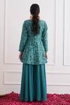 Shop_Shipraa Grover_Green Chanderi, Georgette Embroidery Square Neck Safira Kurta Sharara Set _at_Aza_Fashions