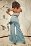 Shop_Babita Malkani_Blue Silk Embroidered 3d Strapless Co-ord Set _at_Aza_Fashions