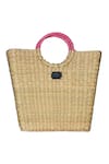 Shop_Gin & Tonic_Beige Sequin Embellished Evil Eye Woven Beach Bag _at_Aza_Fashions