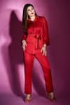 Shop_Garima Bindal_Red Pure Modal Satin Solid Collared Neck Shirt And Button-down Pant Set _at_Aza_Fashions