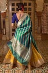 Shop_Priyanka Raajiv_Yellow Silk Woven Brocade Chevron V Neck Hema Patch Work Lehenga Set _at_Aza_Fashions