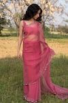 Shop_Zoon_Pink Saree Silk Organza Embroidered Aari Sequin Embellished Border With Blouse _at_Aza_Fashions