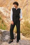 Shop_Dash and Dot_Black 63% Polyester Plain Sleeveless Tie-up Jacket Set  _at_Aza_Fashions