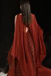 Shop_Rohit Gandhi + Rahul Khanna_Red Silk Flat Chiffon Spire Draped Skirt _at_Aza_Fashions