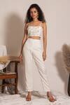 Shop_Vanshika Agarwal Label_White Taffeta, Cotton Embroidery, Sequins 3d Floral Applique Top And Pant Set_at_Aza_Fashions