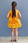 Shop_Pinkcow designs pvt ltd_Yellow Taffeta, Crepe Glitter, Embroidery Flower Embellished Ruffle Dress _at_Aza_Fashions
