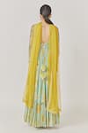 Shop_Anu Pellakuru_Green Muslin Silk Foliage Pattern Anarkali With Contrast Dupatta _at_Aza_Fashions
