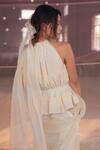 Shop_Itr By Khyati Pande_Off White Handloom Cotton, Silk Lace Halter Neck Mixed Berry Peplum Top_at_Aza_Fashions