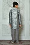 Shop_Petite Pomme_Grey Silk Embroidery Leaf And Paisley Pattern Full Sleeve Kurta _at_Aza_Fashions