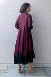 Buy_Kavya Singh Kundu_Maroon Silk Round Neck Port Mulberry Colour Block Hem Dress _Online_at_Aza_Fashions