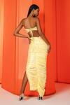 Shop_July Issue_Yellow Crepe Embroidery Bandeau Neck Kay Top And Skirt Set _at_Aza_Fashions