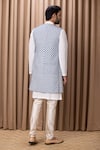 Shop_Ankit V Kapoor_Blue Cotton And Silk Embroidered Floral Patterns Azaan Nehru Jacket Kurta Set _at_Aza_Fashions