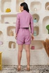 Shop_KOKOKOS_Purple Linen Notched Collar Cropped Blazer And Shorts Set _at_Aza_Fashions