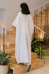 Shop_Vanaras_Off White Organic Cotton Stripe V Neck Lyla Flared Kaftan Gown  _at_Aza_Fashions