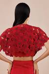Shop_Chandrima_Red Organza Cutwork, Applique, Bead Round Poppy Cape _at_Aza_Fashions