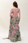 SANAM_Green Silk Chiffon Floral Bloom Pre-stiched Saree With Cut-out Blouse_Online_at_Aza_Fashions